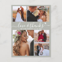 Budget Sage Green Script Photo Wedding Thank You 