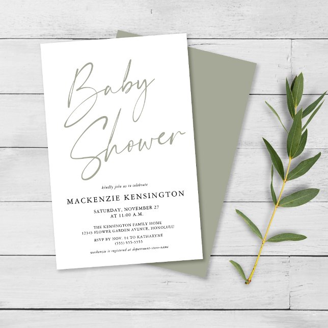 Budget Sage Green Simple Script Baby Shower FLYER (Creator Uploaded)