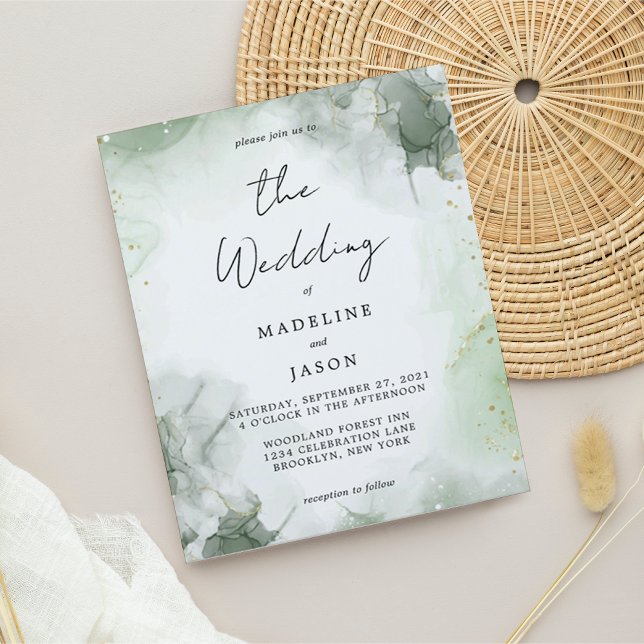 Budget Sage Green Watercolor Gold Splash Wedding (Creator Uploaded)