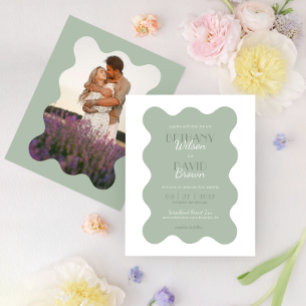 BUDGET Sage Green Wave Border Photo Wedding
