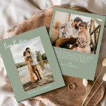 Budget Sage Green Wedding Photo Thank You Card<br><div class="desc">Elevate your gratitude with our elegant thank you cards featuring modern script and your favourite wedding photo. These cards offer a stylish and minimalist design that perfectly complements any wedding aesthetic. Personalise them with a heartfelt message of appreciation to convey your thanks to friends and family for their love and...</div>