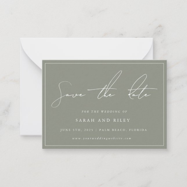 BUDGET Sage Green Wedding Save The Date Invitation (Front)
