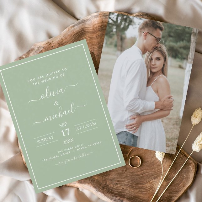 Budget Sage Green Wedding with Photo Invitation Fl Flyer (Creator Uploaded)