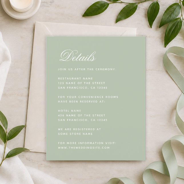 Budget Sage Wedding Details Green Enclosure Card (Creator Uploaded)