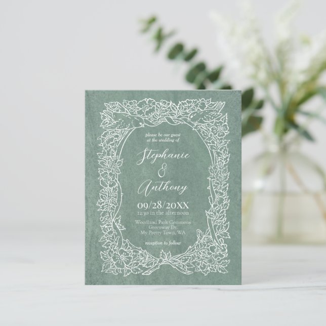 Budget Sage White Floral Wedding Invitation (Standing Front)