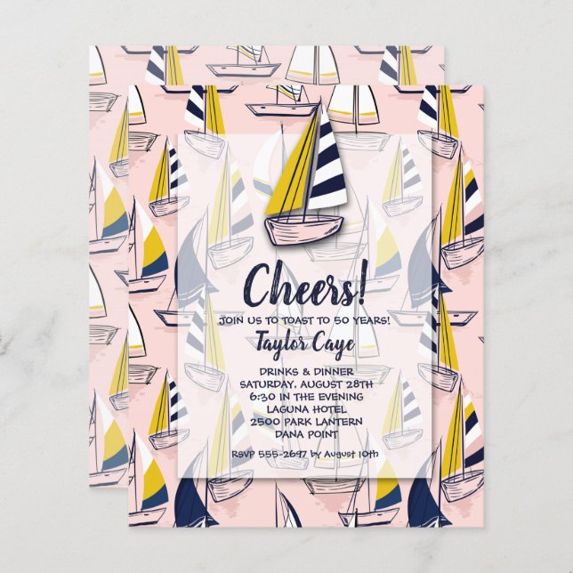 Budget Sailboats Nautical Birthday Invitations (Front/Back)