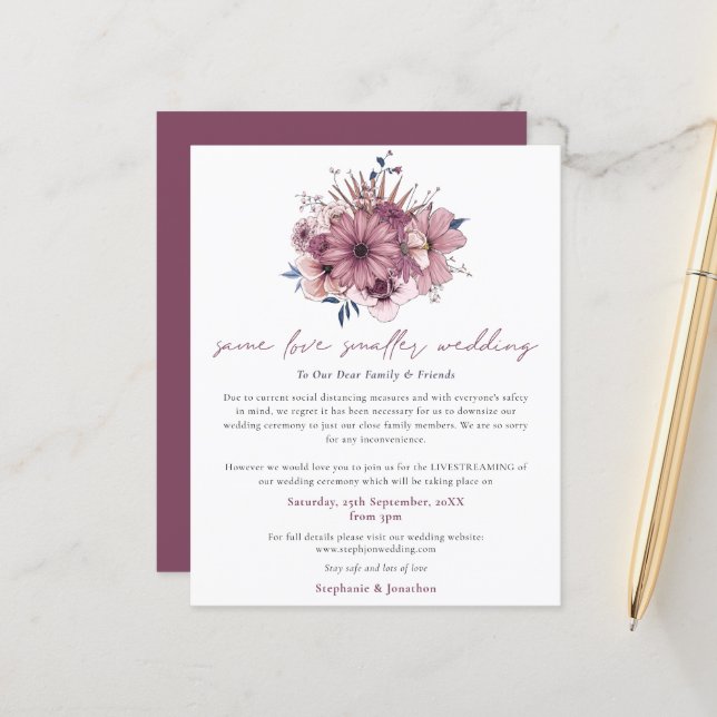 Budget Same Love Smaller Wedding Save the new Date (Front/Back In Situ)