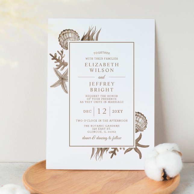 Budget Sandy Seashells Beach Wedding Invitation (Creator Uploaded)