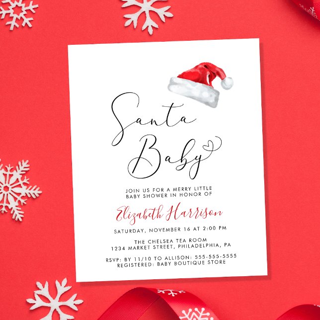 Budget Santa Baby Christmas Baby Shower Invitation (Celebrate your little Santa Baby's upcoming arrival with a cute holiday season baby shower)
