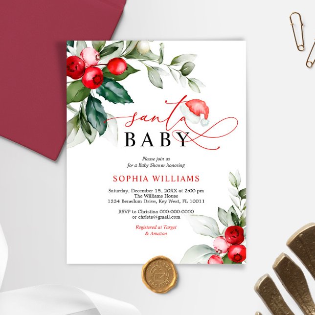 Budget Santa Baby Christmas Baby Shower Invitation (Creator Uploaded)