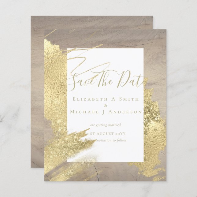 BUDGET SAVE DATES Gold Foil Glitter Look Abstract (Front/Back)