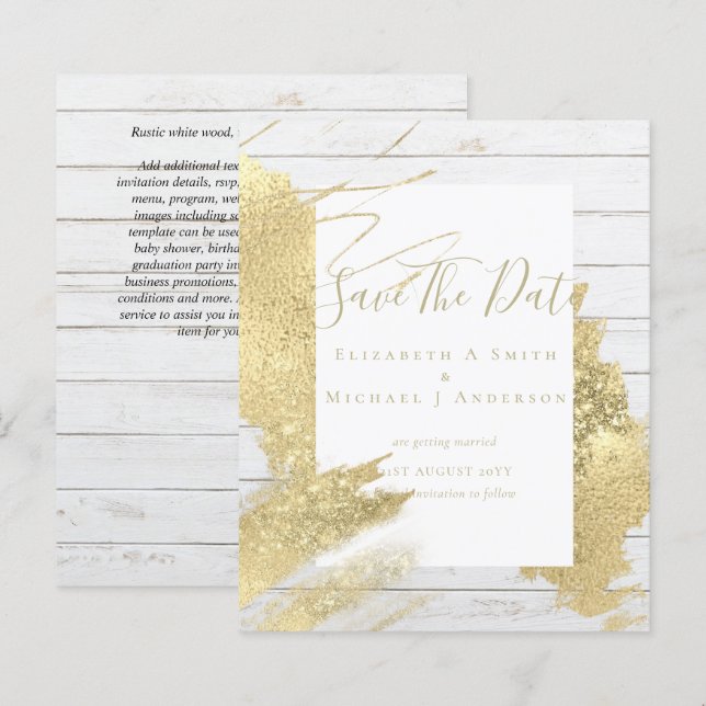 BUDGET SAVE DATES Gold Foil Glitter Look Abstract (Front/Back)