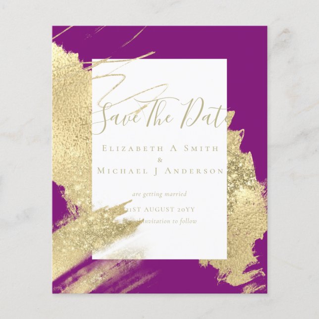 BUDGET SAVE DATES Gold Foil Glitter Look Abstract Flyer (Front)