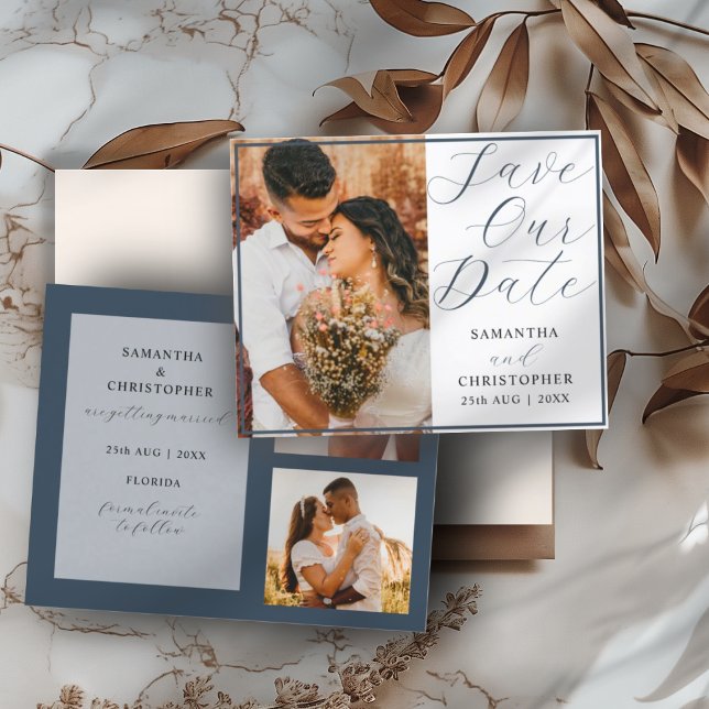Budget Save Our Date Dark Blue Photo Wedding (Creator Uploaded)
