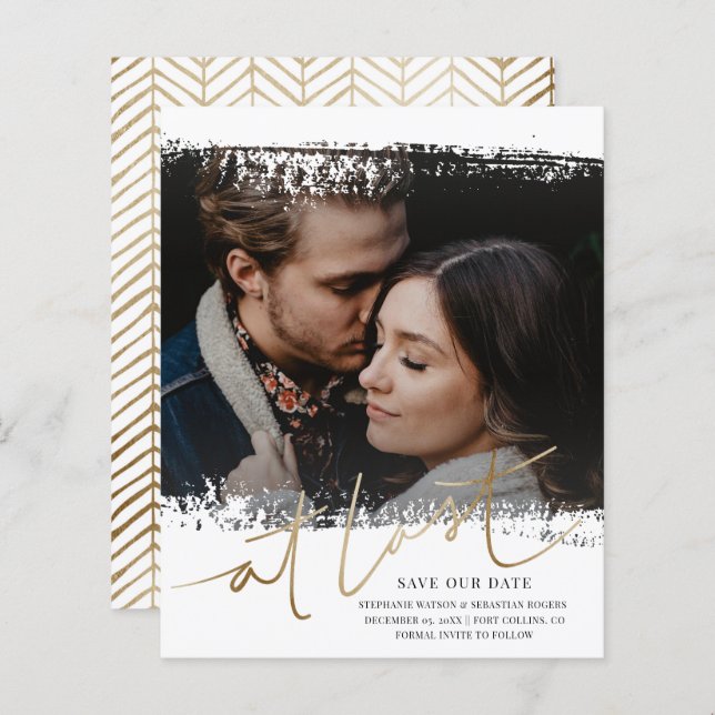 Budget Save Our Date Photo Gold & White  (Front/Back)