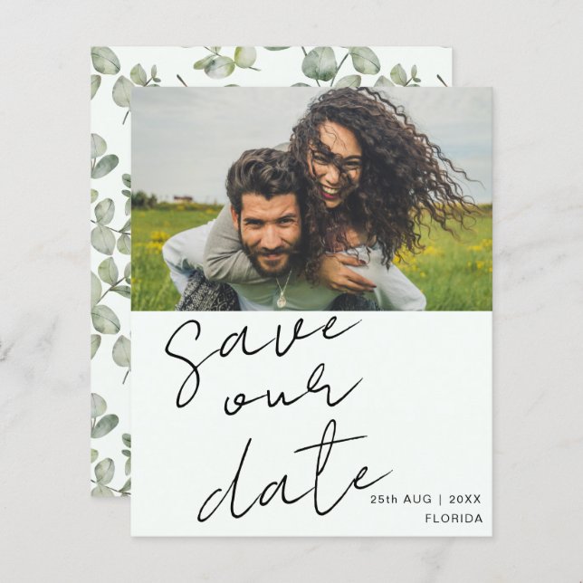 Budget Save Our Date Sage Green Photo Wedding (Front/Back)