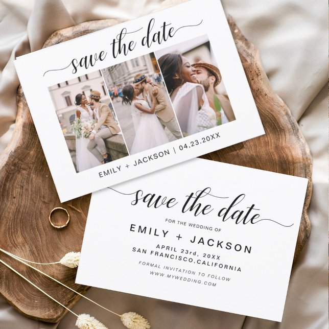 Budget Save the Date 3 Photo Elegant Modern Flyer (Creator Uploaded)