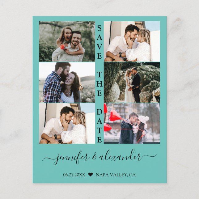 Budget Save the date 6 Photo Collage Typography  (Front)