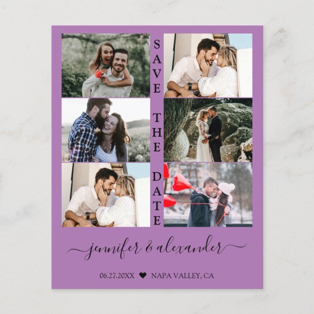 Budget Save the date 6 Photo Collage Typography  (Front)