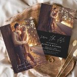 Budget Save the Date Black White Wedding Photo Flyer<br><div class="desc">Budget Wedding Black and White Save the Date Cards that have a photo on the front and back. The Handwritten Fall, Autumn, Summer, Winter Spring Save the Date cards contain a modern hand lettered cursive script typography that are elegant, simple and modern to use after you minimalist simple wedding day...</div>