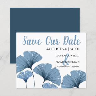 Budget Save the Date Blue & White Foliage Wedding