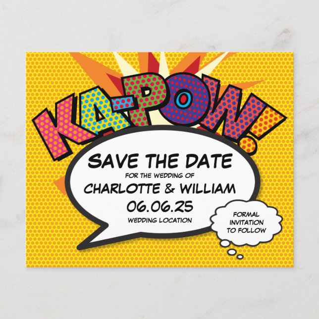 Budget Save the Date Comic Book KA-POW Fun (Front)
