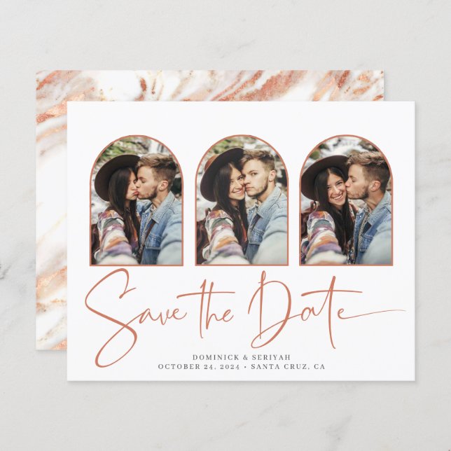 BUDGET Save the Date Copper Rose Gold Marble Arch (Front/Back)