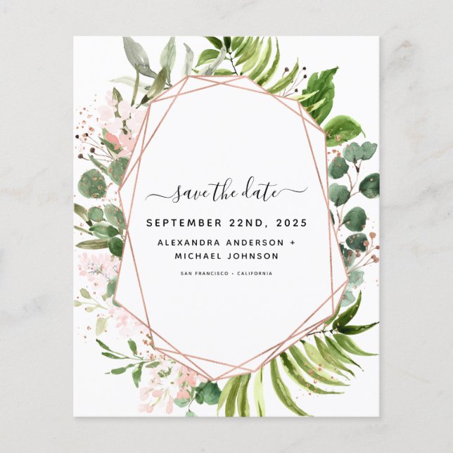 Budget Save the Date Eucalyptus Greenery Geometric Flyer (Front)