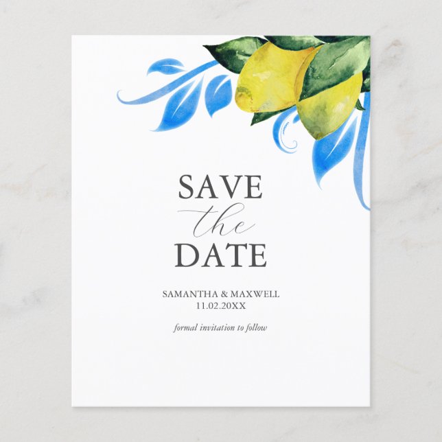 Budget Save the Date Invitations Botanical Lemon (Front)