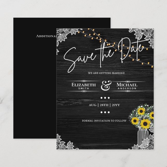 BUDGET Save The Date Lace Sunflowers Wedding (Front/Back)