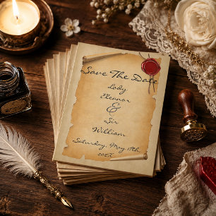 Budget Save The Date Mediaeval Aged Scroll Wax Sea Flyer