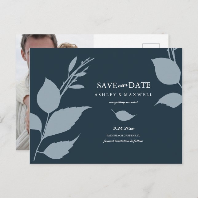 Budget Save The Date Midnight Blue Announcement Postcard (Front/Back)
