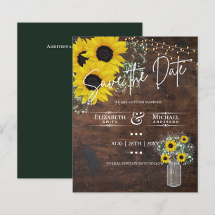 BUDGET Save The Date Rustic Sunflowers Mason Jar