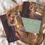 Budget Save the Date Sage Green Wedding Photo Flyer<br><div class="desc">Budget Wedding Sage Green Save the Date Cards that have a photo on the front and back. The Handwritten Fall, Autumn, Summer, Winter Spring Save the Date cards contain a modern hand lettered cursive script typography that are elegant, simple and modern to use after you minimalist simple wedding day celebration....</div>