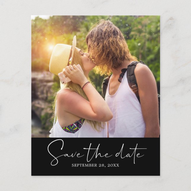 Budget Save the Date Script Black Photo Flyer (Front)