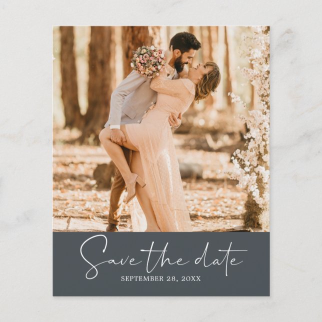 Budget Save the Date Script Off-Black Photo Flyer (Front)