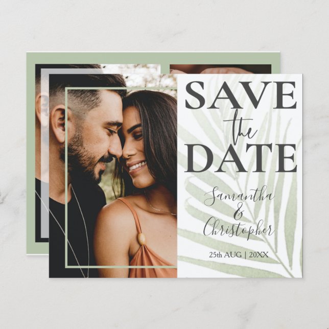 Budget Save the Date Tropical Green Photo Wedding  (Front/Back)