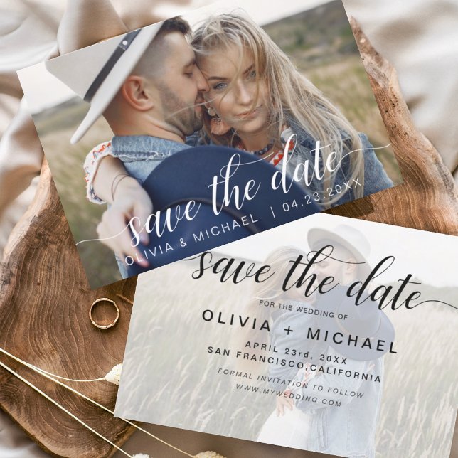 Budget Save the Date White Handwritten Photo (Creator Uploaded)