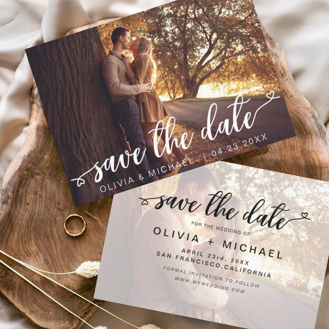 Budget Save the Date White Handwritten Photo Flyer (Creator Uploaded)