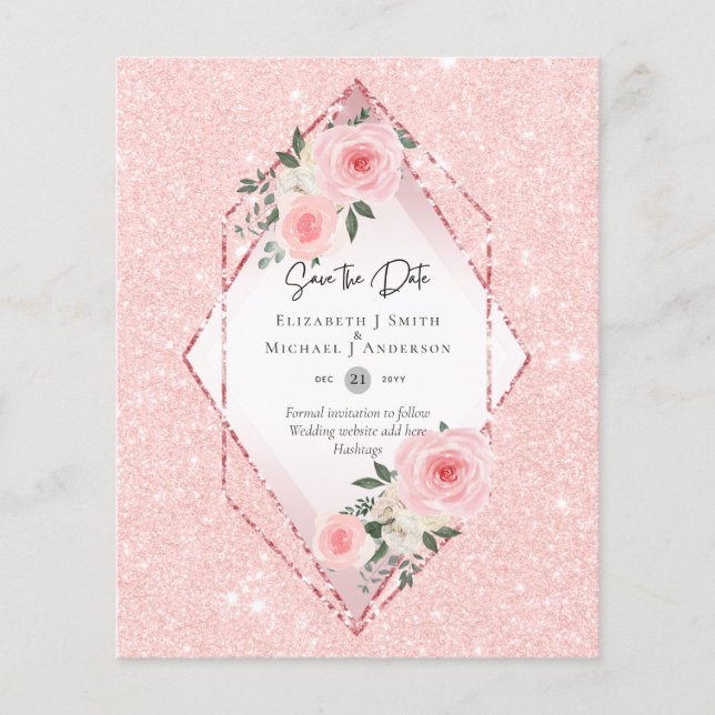 BUDGET SAVE THE DATES - Pink White Roses Flyer (Front)