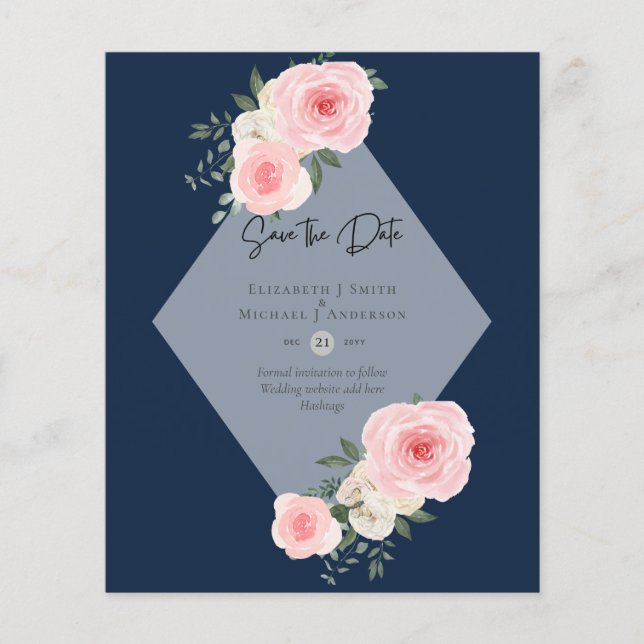 BUDGET SAVE THE DATES - Pink White Roses Flyer (Front)