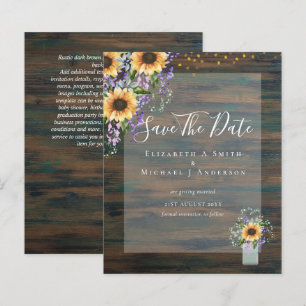 BUDGET SAVE THE DATES Rustic Sunflowers Purple