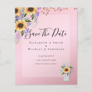 BUDGET SAVE THE DATES Rustic Sunflowers Purple Flyer