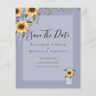 BUDGET SAVE THE DATES Rustic Sunflowers Purple Flyer