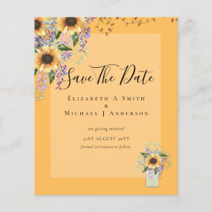 BUDGET SAVE THE DATES Rustic Sunflowers Purple Flyer