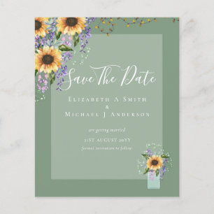 BUDGET SAVE THE DATES Rustic Sunflowers Purple Flyer