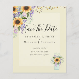 BUDGET SAVE THE DATES Rustic Sunflowers Purple Flyer