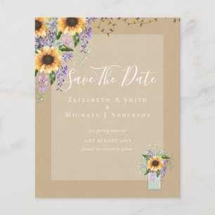 BUDGET SAVE THE DATES Rustic Sunflowers Purple Flyer