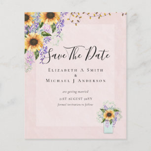 BUDGET SAVE THE DATES Rustic Sunflowers Purple Flyer