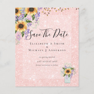 BUDGET SAVE THE DATES Rustic Sunflowers Purple Flyer